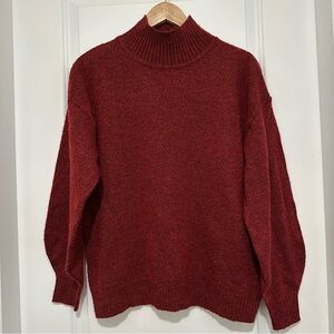 George Maroon Knit Sweater With Metallic Detail Balloon Sleeve Mock Neck